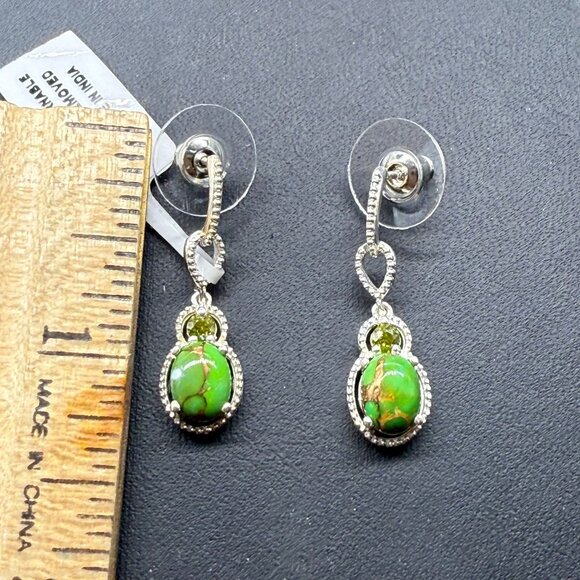 STS 925 Sterling Green Turquoise Dangle Drop Earrings - Picture 6 of 6